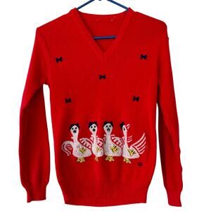 Vintage sweater 70s 80s novelty funny holiday Christmas ugly sweater knit red S